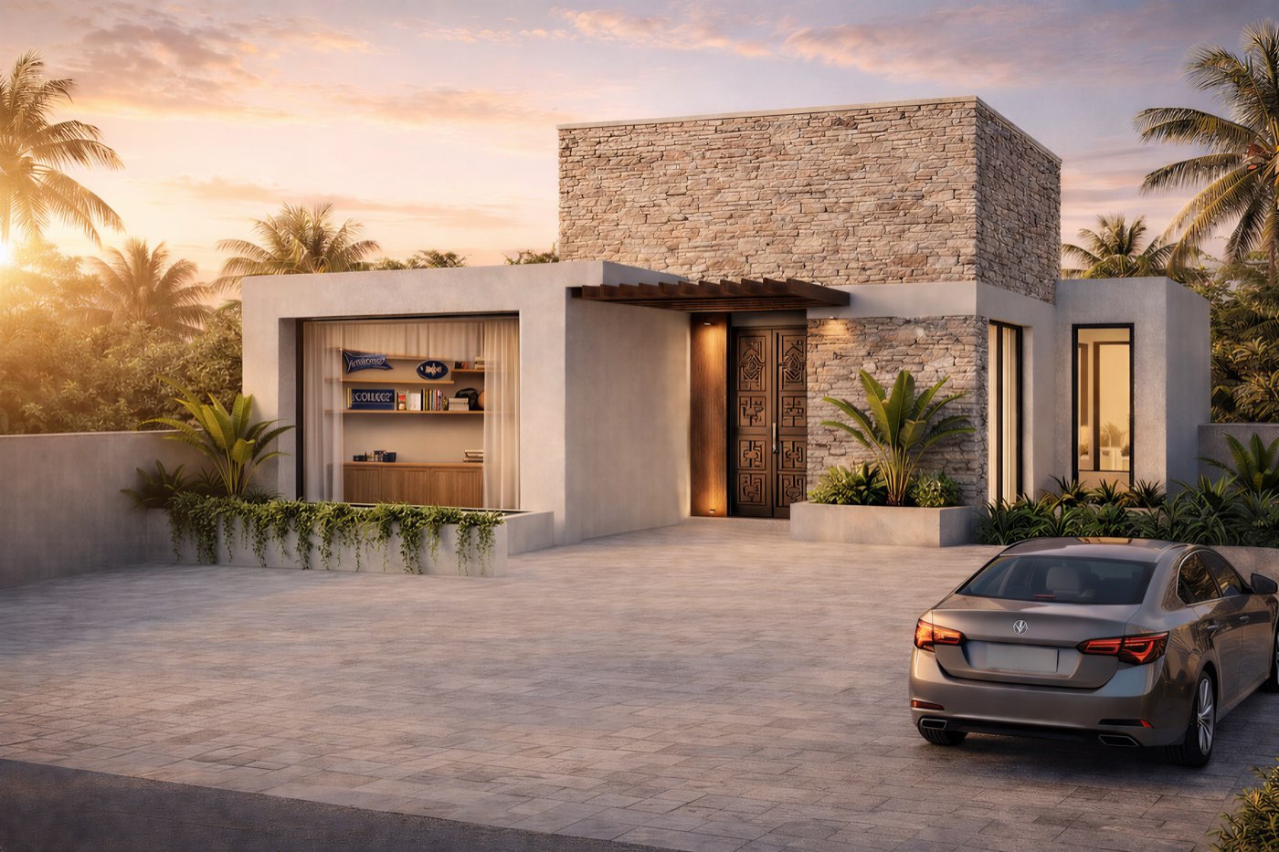 Render real, fachada Casa Raíz